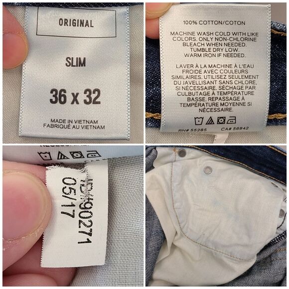 EXPRESS Men's 36x32 Original Slim Fit Distressed Dark Wash Denim Jeans - Picture 14 of 16